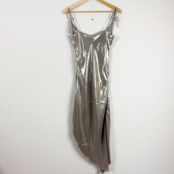 My Beachy Side Charlotte Gold Dress Old Hollywood Goddess Minimalist Luxury Sz S - Picture 6 of 8